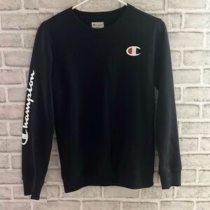 Champion youth T Shirt Size XL 14/16  Black 100% Cotton Big C Logo Long Sleeve